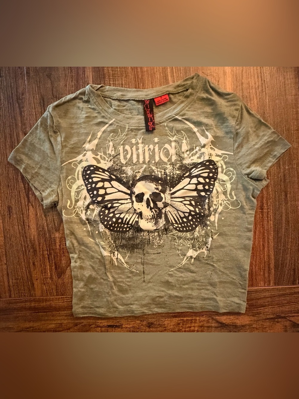 Vitriol Skull Butterfly Y2K Grunge Crop Top / Size S